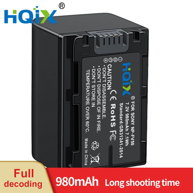HQIX для Sony HDR-CX150 CX180E CX210E CX270E CX280E CX290E CX330 CX350E CX360E CX370 CX380E Камера NP-FV50 Зарядное Устройство Батарея