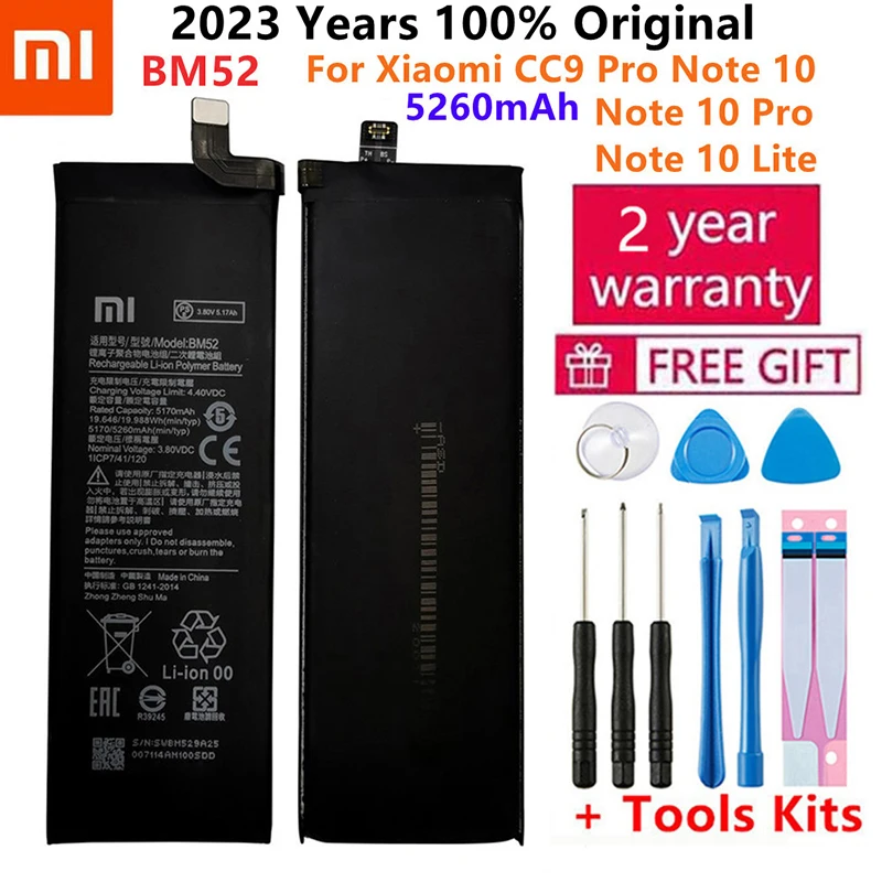 Оригинальный Новый Высококачественный Аккумулятор BM52 5260mAh Для Xiaomi Mi Note 10 Lite/Mi Note 10 Pro/CC9pro CC9 Pro + Бесплатные инструменты