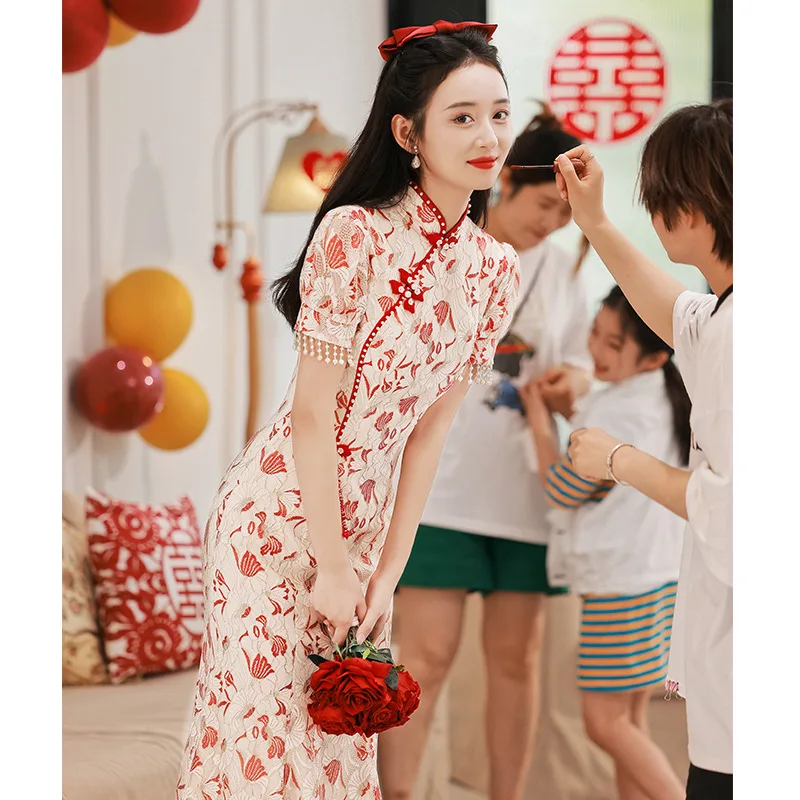 Yourqipao 2023, Новинка, Шикарный Китайский Чонсам Для молодых Девушек, Короткая Красная Китайская Традиционная Одежда, Свадебное платье для женщин, Vestido