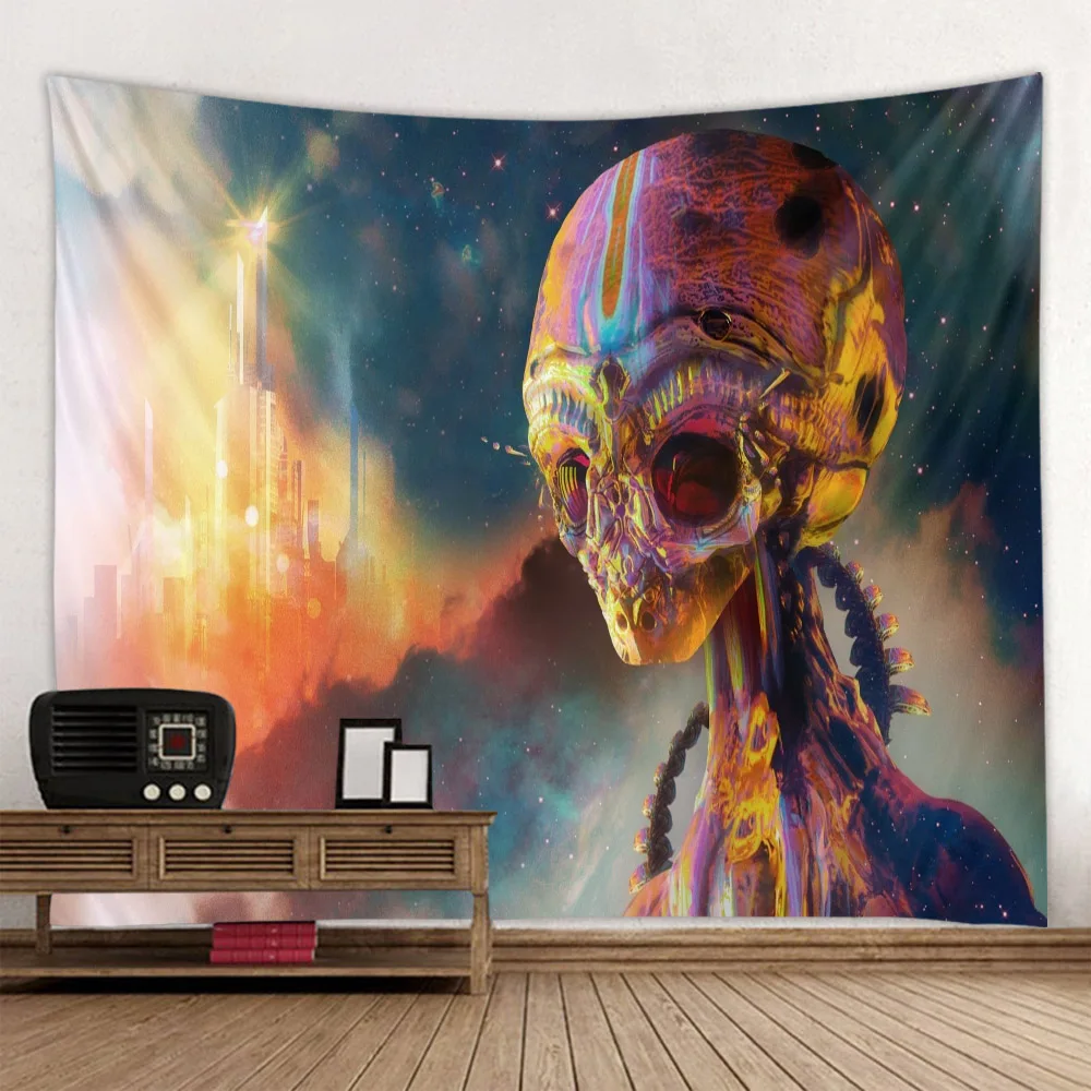 2020 инопланетный космический череп робота, гобелен с принтом, ткань для украшения стен, пляжное полотенце, мягкое и удобное