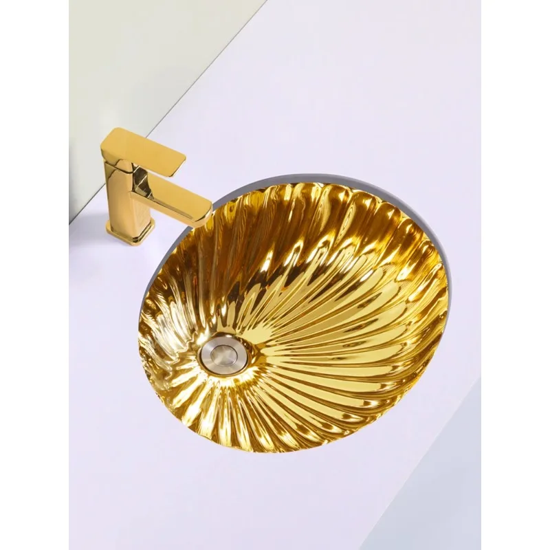Керамическая раковина с гальваническим покрытием цвета: золотистый, серебристый, со встроенным шкафом для ванной комнаты в европейском стиле и круглым умывальником