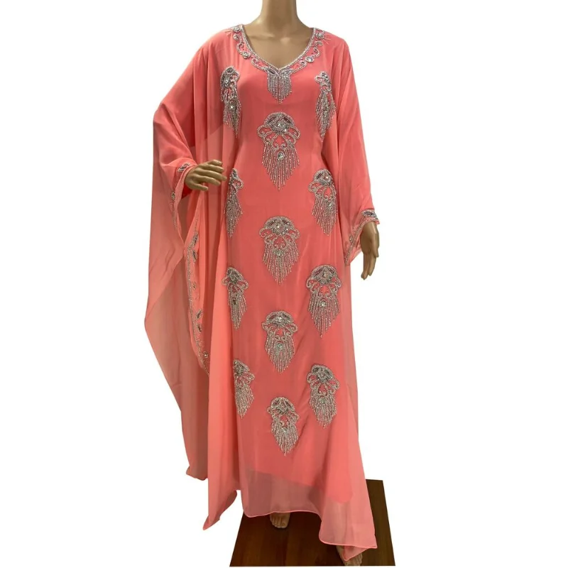 Розовое платье из Жоржета, Марокко, Дубай, Длинное платье, европейский и американский модный тренд 52 дюйма