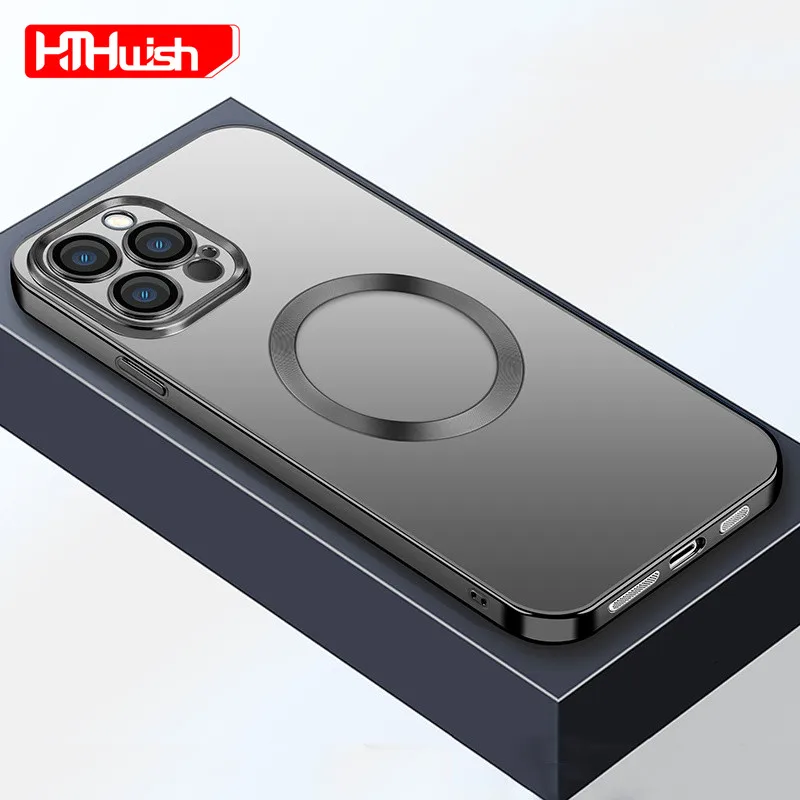 Для Magsafe Магнитный Беспроводной Чехол для Зарядки iPhone 13 12 14 11 Pro Max Роскошный Прозрачный Силиконовый Защитный Чехол для объектива