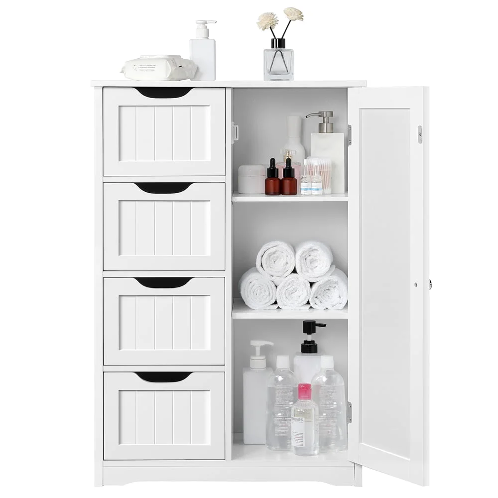 Деревянный Напольный шкаф для ванной Комнаты, Отдельно стоящий Органайзер для хранения, Белый