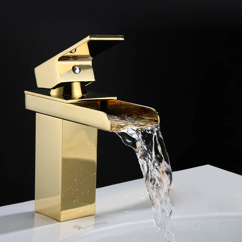 BAKALA Роскошный Латунный смеситель для раковины с одной ручкой, современный золотой смеситель для ванной комнаты, Новый дизайнерский смеситель с водопадом LT-501K