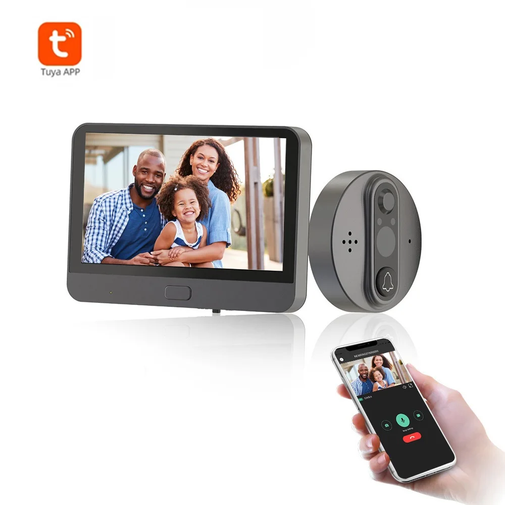 Tuya Smart WiFi Дверной звонок Камера 720P видео глазок для двери 4,3 