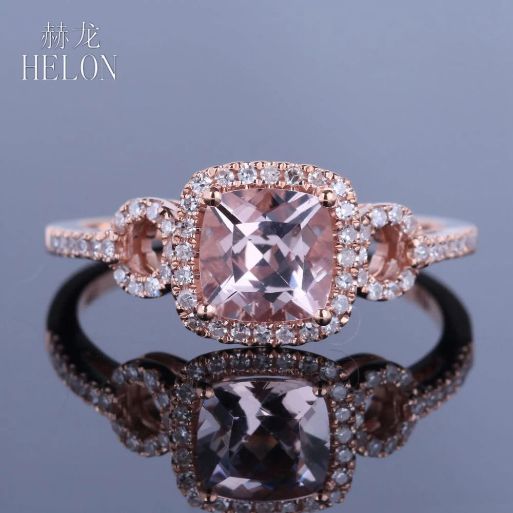 HELON Solid 10k Розовое Золото Безупречная Подушка 1.1ct Натуральный Морганит бриллианты Обручальное Кольцо Женское Обручальное Модное Ювелирное кольцо