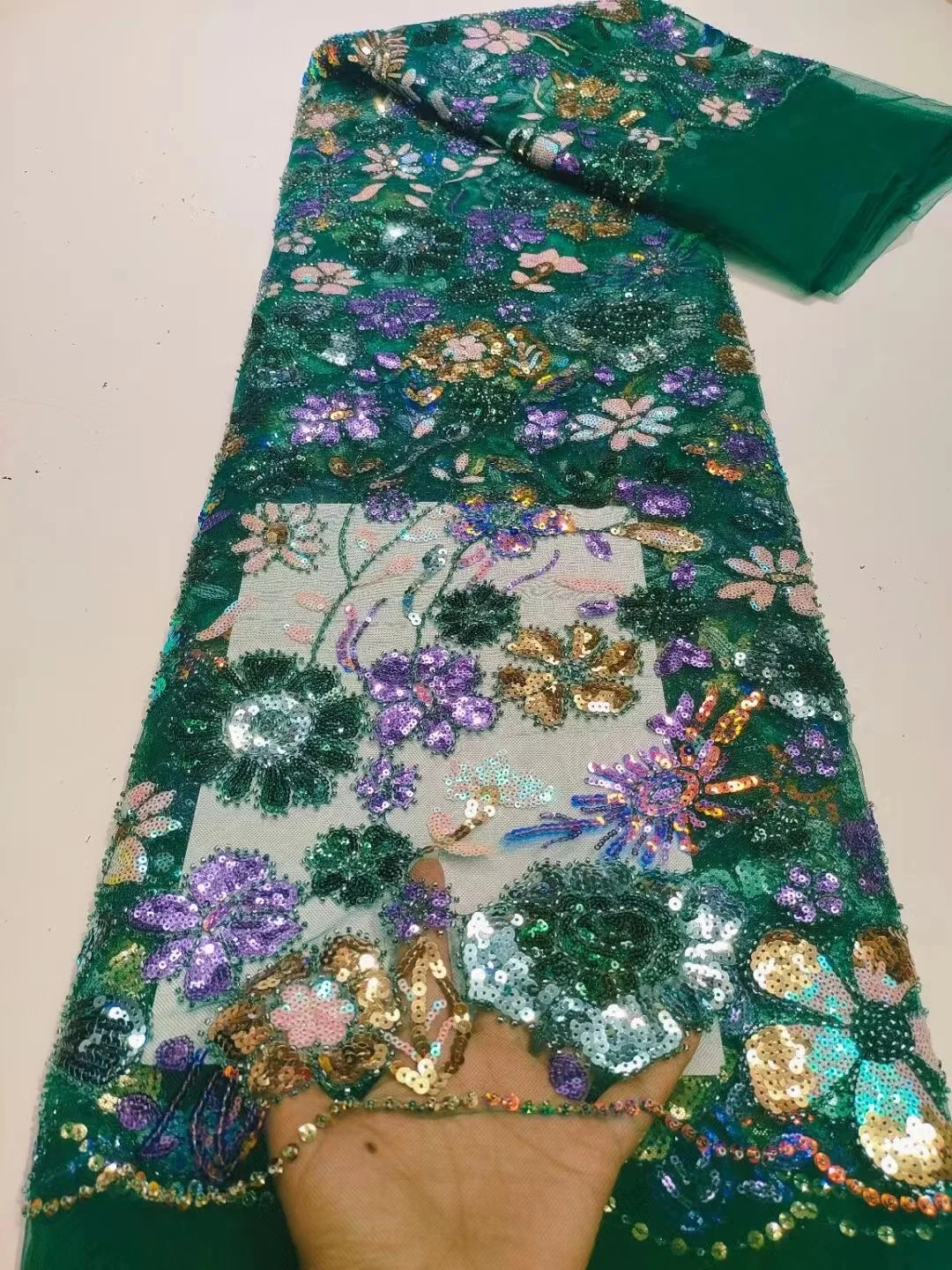 Зеленые кружевные ткани с чередованием кристаллов в африканском стиле 2022 Высококачественная вышивка Ручной работы из тюля с жемчугом Для новобрачных