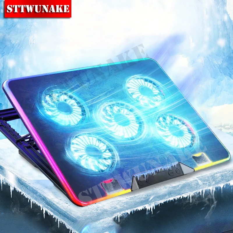 Кулер для игрового ноутбука с пятью вентиляторами, светодиодный экран RGB, охлаждающая подставка для ноутбука, подставка для ноутбука 11-17 дюймов