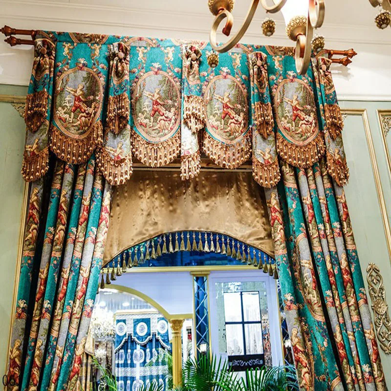 балдахин, занавеска для окна спальни, плотная драпировка, картина маслом, роскошная занавеска для декора гостиной, кухни, зеленые шторы