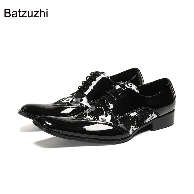 Batzuzhi/Мужская обувь в британском стиле; Модельные туфли из натуральной кожи на шнуровке с квадратным носком; мужские черные официальные деловые/вечерние/Свадебные туфли!