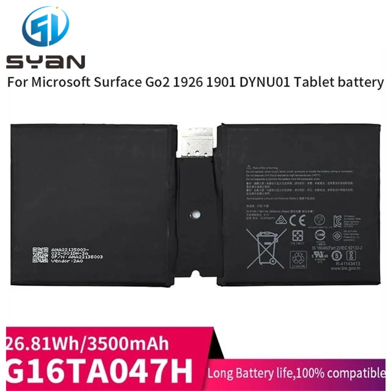 SYan 1901 1926 Аккумулятор для Ноутбука Microsoft Surface Go 2 Tablet PC Battery 7,66 V 26.81Wh 3500mAh G16TA047H DYNU01