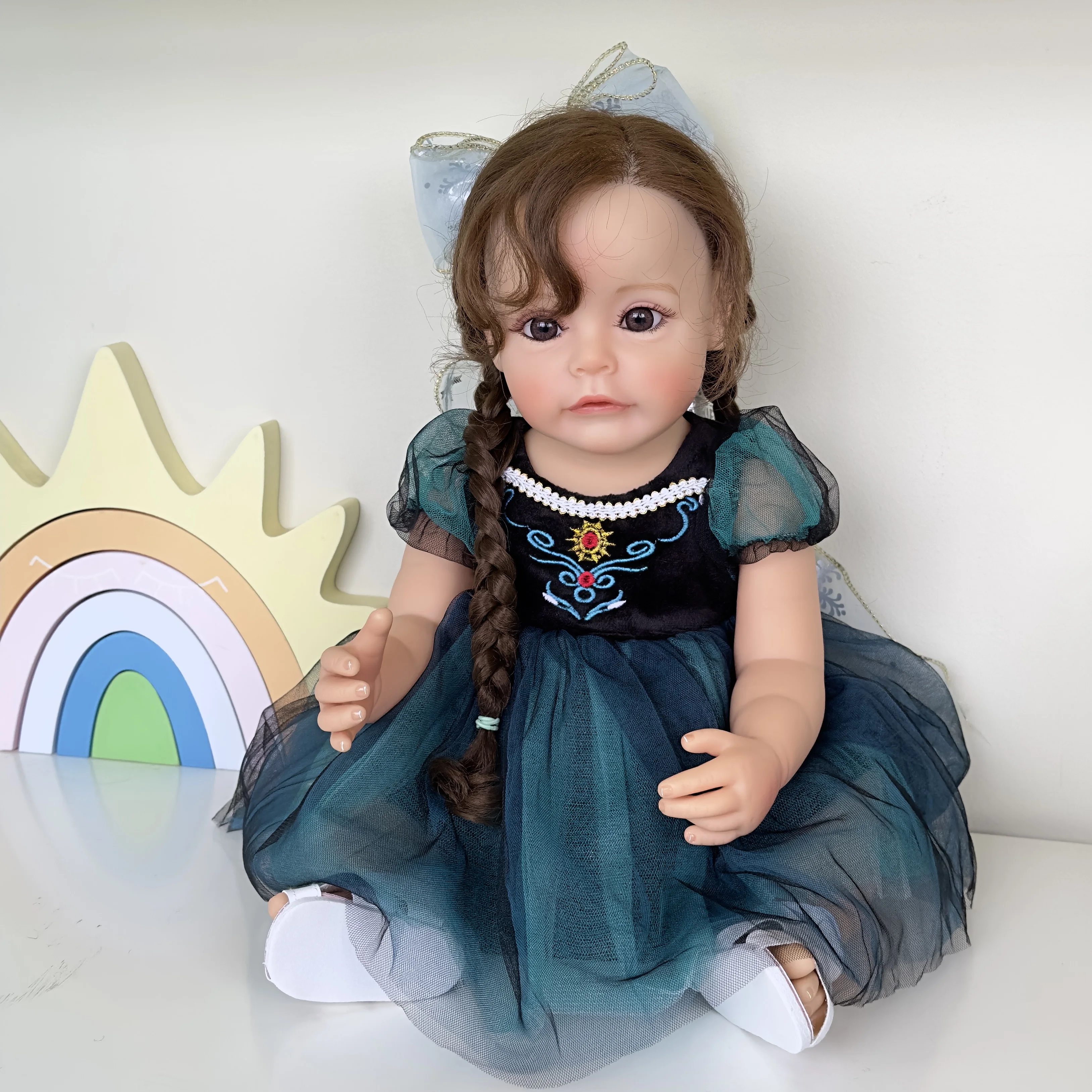 NPK 22-дюймовая силиконовая виниловая кукла Reborn для девочек-малышей Сью-Сью с укоренившимися волосами, высококачественный подарок для детей