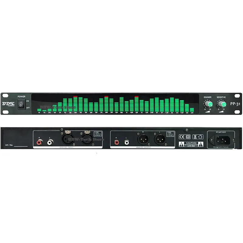BDS PP-31 Зеленый/Синий/Белый/Красный/Желтый Цифровой анализатор звукового спектра, дисплей 1U, Измеритель музыкального спектра VU, 31 сегмент