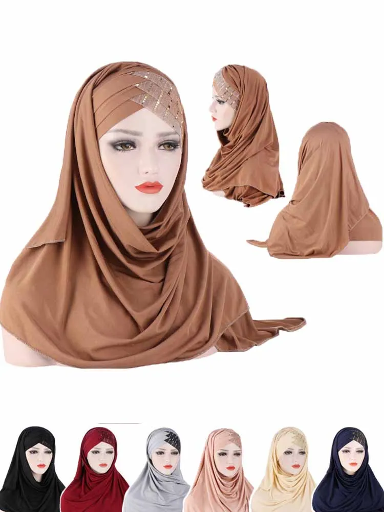 Мусульманская кепка из молочного шелка, простой исламский шарф, Головные уборы, Повязка на голову, Шарф-тюрбан, Малайзийские кепки Baotou, Шарф для волос с пайетками