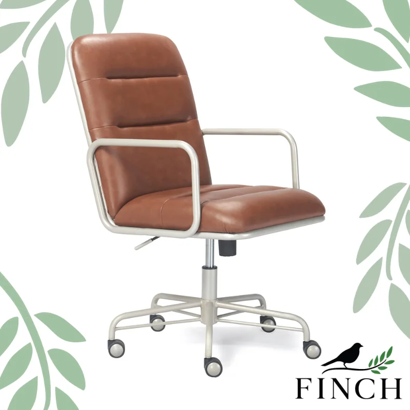 Офисное кресло Finch Franklin из натуральной кожи со средней спинкой и подлокотниками, вместимостью 275 фунтов, коричневое