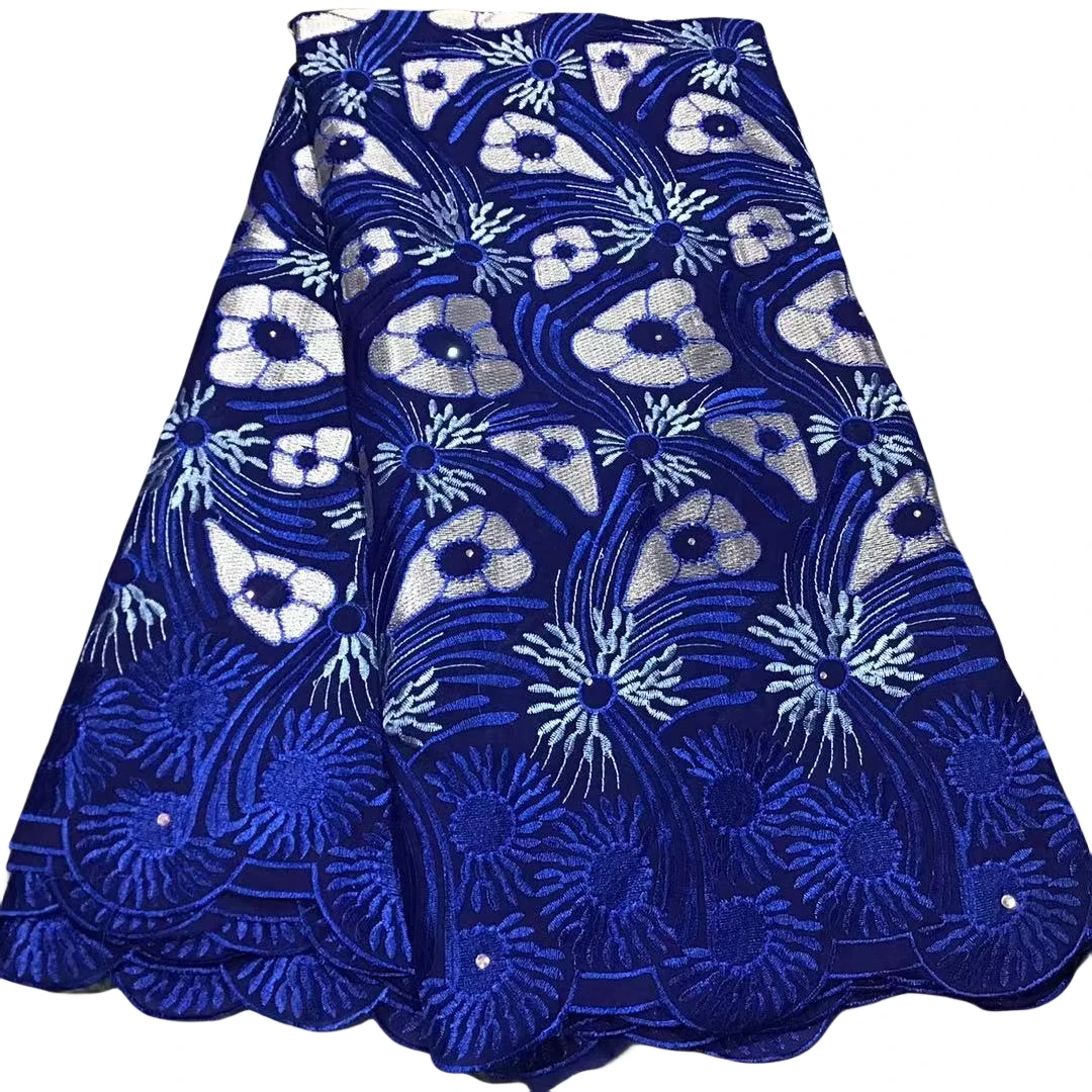 Швейцарское кружево с камнями, Нигерийская Кружевная ткань, Высококачественная Хлопчатобумажная вышитая Лафайя для женского вечернего платья, 5 Ярдов
