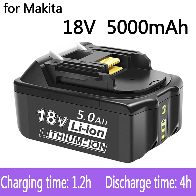 100% Оригинальный аккумулятор Makita 18V 5000mAh для электроинструментов со светодиодной литий-ионной заменой LXT BL1860B BL1860 BL1850