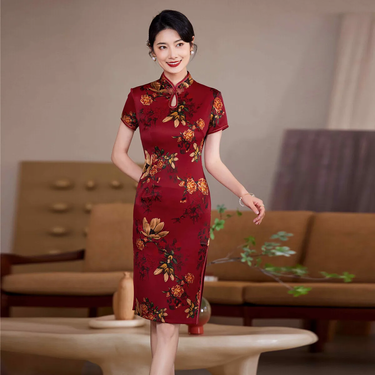 2023, Китайский традиционный костюм Ципао Тан, Плюс Размер, Женское вечернее платье короткой длины Чонсам, Свадебные платья для матери