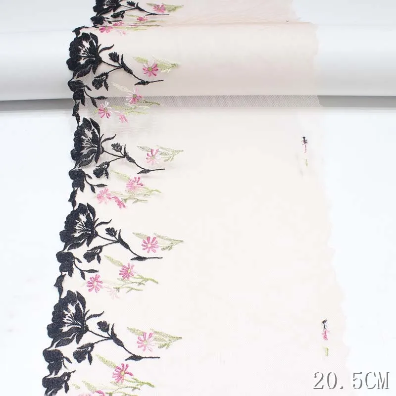 31 Ярд 3D Цветочная Кружевная Тюлевая кайма с вышивкой, Кружевная отделка 20,5 см, Весенний Новый Стиль, Розовое Сетчатое Кружевное платье из полиэстера, Новая ткань