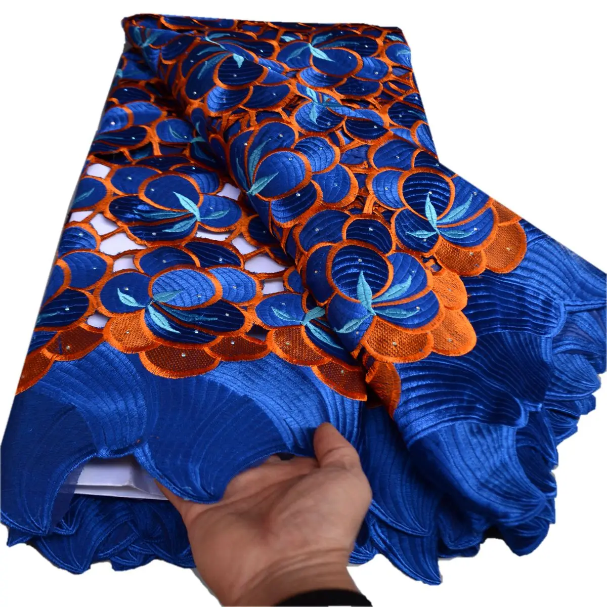 Высококачественная новая синяя африканская швейцарская вуалевая кружевная ткань для свадьбы в Сенегале хлопчатобумажная ткань для пошива свадебных платьев в Нигерии 929390