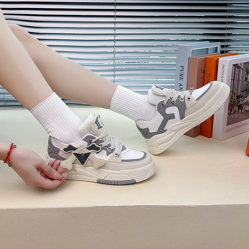 Женские кроссовки SHANPA White Y2k, Корейская мода, Осень, Новая модная повседневная обувь из искусственной кожи, Дышащая Женская обувь с низким берцем