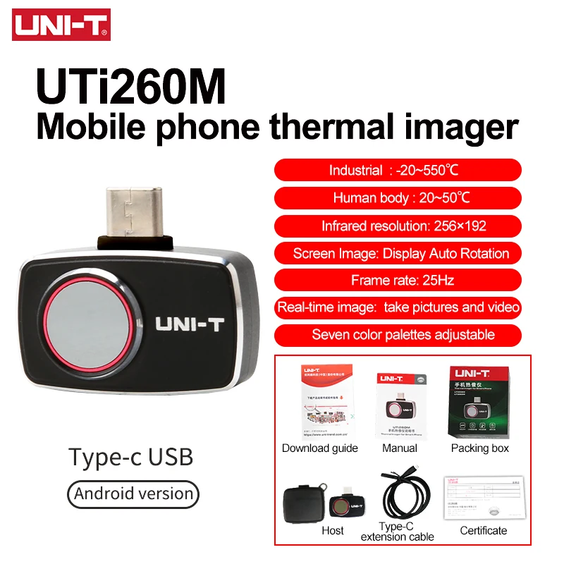 Тепловизор UNI-T Для мобильного телефона UTI260M, UTI256M, Тепловизионная камера 256x192 Пикселей, Обнаружение нагрева пола в Водопроводной Трубе