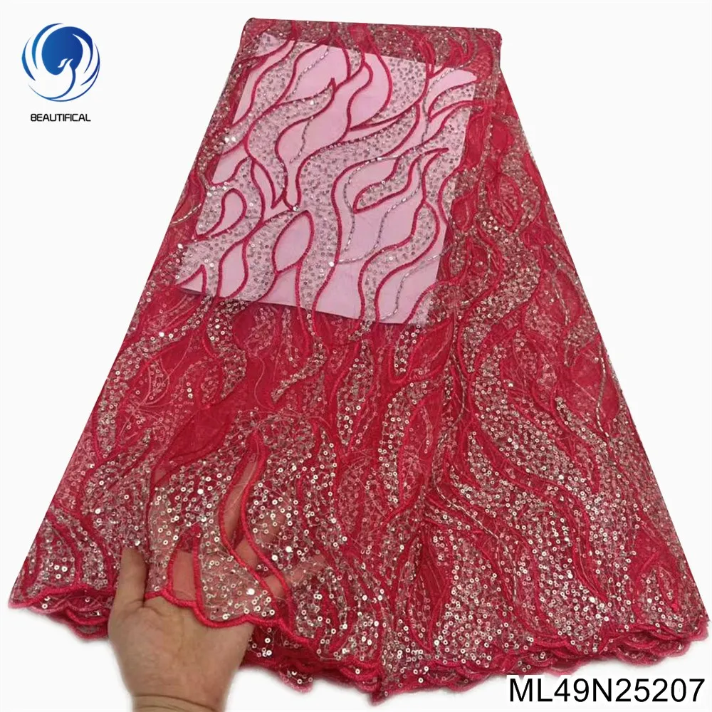 2022 Роскошная французская Кружевная ткань из тюля с 3D бисером, Высококачественная Африканская Сетчатая Кружевная ткань С блестками Для вечерних платьев ML49N252