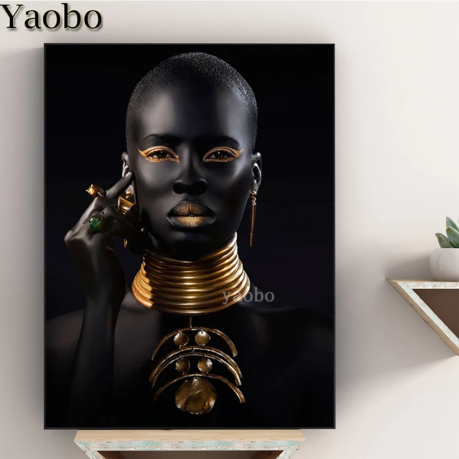 Африканское искусство diy 5d алмазная живопись полная квадратная круглая дрель черно-золотая женская алмазная вышивка мозаика горный хрусталь decoracion