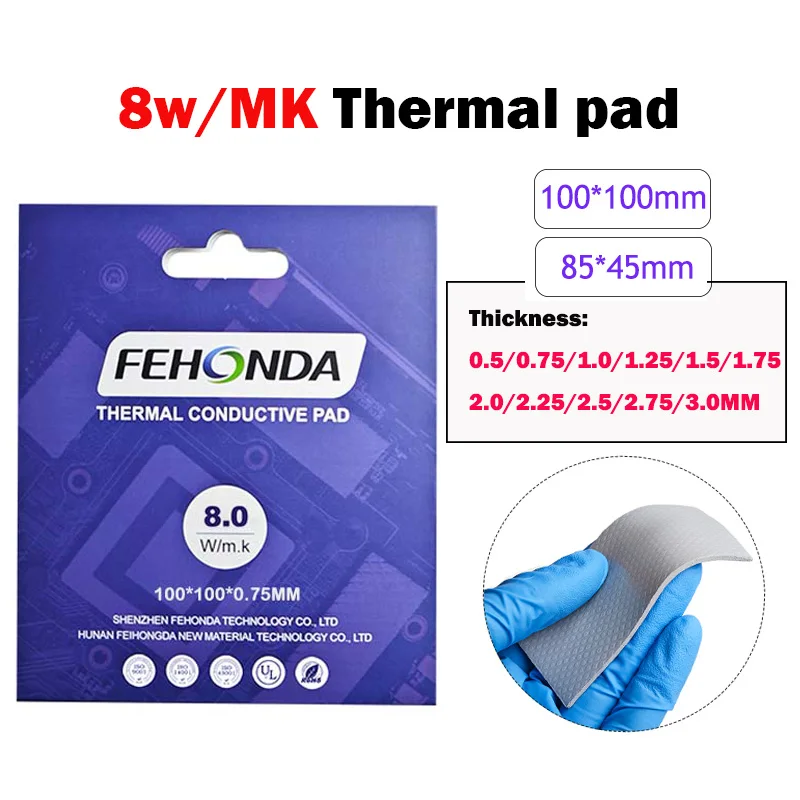 8W/Mk Fehonda Soft HQ CPU/GPU Термопластичная прокладка 0,5 мм 0,75 мм 1,25 мм 1,5 мм 2,0 мм Силиконовый Термоохлаждающий лист Для ПК SSD