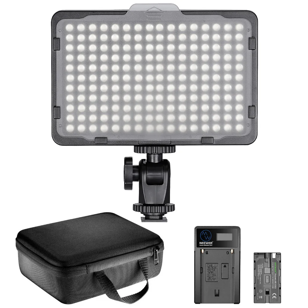 Комплект освещения Neewer 176 LED Video Light: светодиодная панель 176 с регулируемой яркостью, литий-ионный аккумулятор емкостью 2200 мАч/ USB-зарядное устройство / чехол для переноски