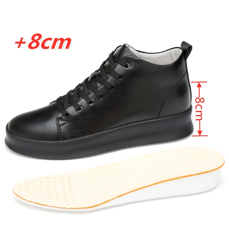 Высококачественная Полностью черная Мужская кожаная повседневная обувь, Увеличивающие рост Простые Черные кроссовки, Модные дышащие кроссовки на плоской подошве