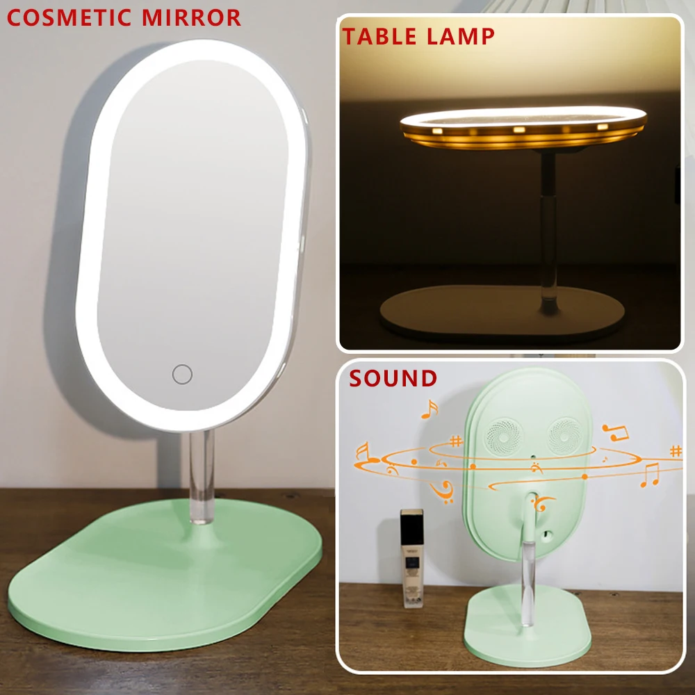 Перезаряжаемое светодиодное туалетное зеркало со звуком, зеркало для макияжа, зеркало с подсветкой