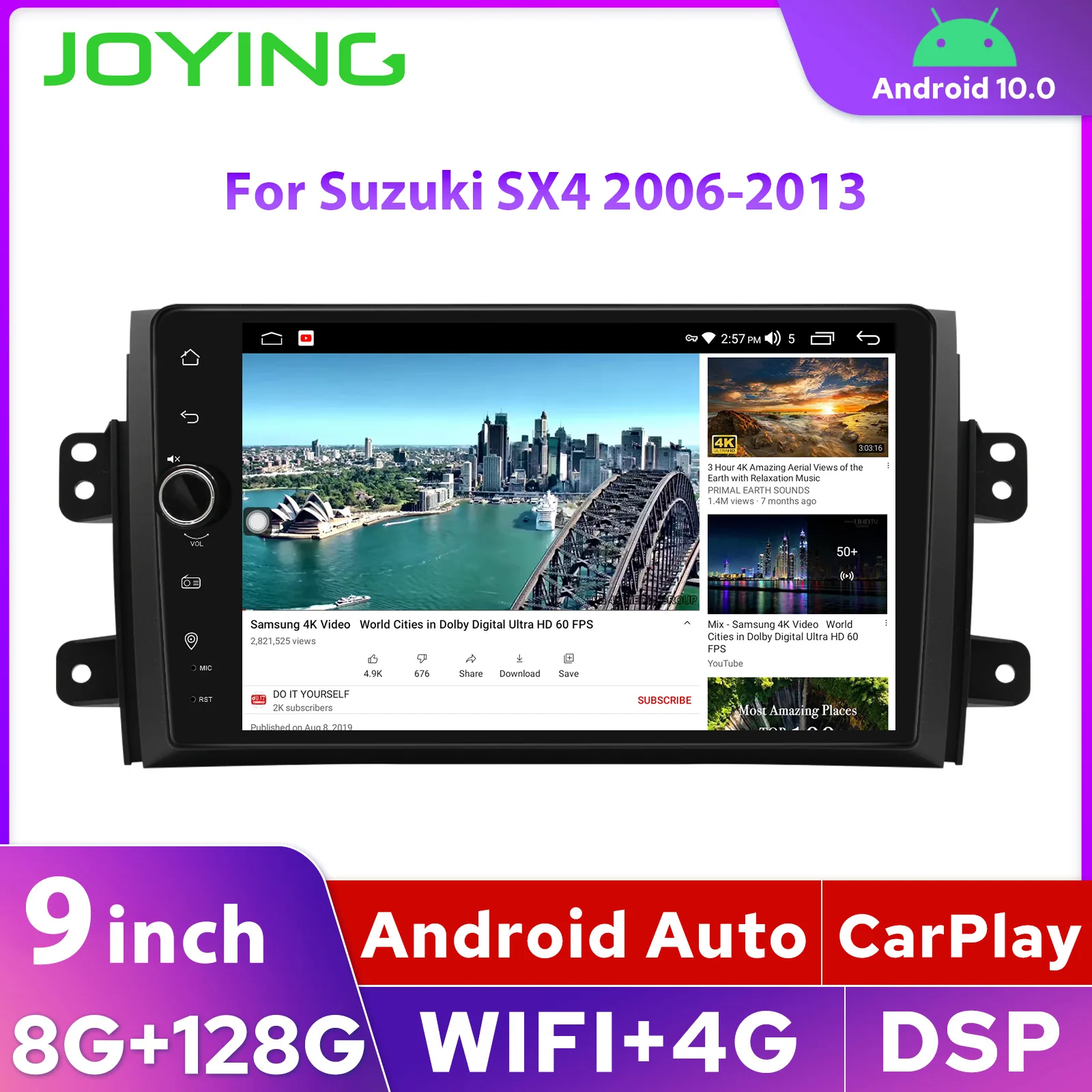 8 ГБ 128 ГБ 9 ”Android 10,0 Автомобильный Аудио Радио Стерео Авторадио Для Suzuki SX4 2006-2013 GPS Беспроводной Carplay Сабвуфер 5GWIFI DAB +