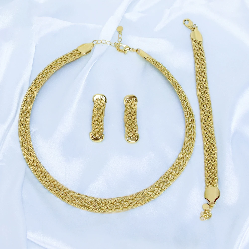 Оптовая продажа, Золотые полые серьги-цепочки и ожерелья, Набор для женщин, Дубай, Африка, Роскошные украшения в стиле панк, Колье, аксессуары