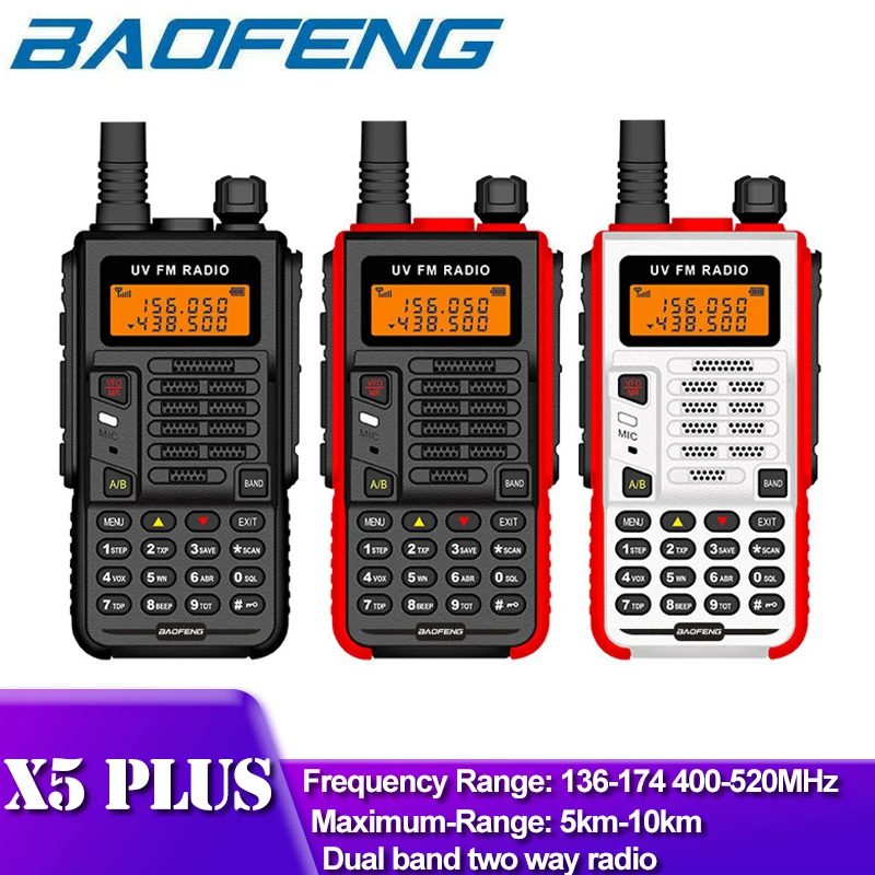 Baofeng X5 PLUS Трансиверная Радиостанция Мощная Портативная рация VHF UHF BF UV5R 10 Вт 4500 мАч Портативное CB Любительское радио для Охоты