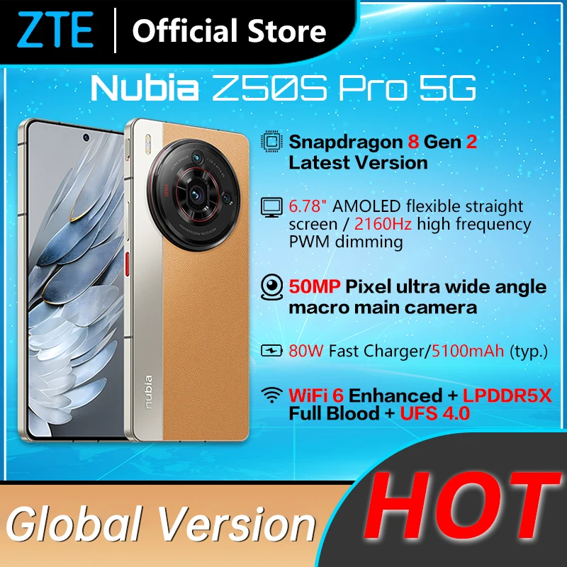 Глобальная версия Nubia Z50s Pro 5G Последняя версия Snapdragon 8 Gen 2 Восьмиядерный процессор 678 дюймов 120 Гц AMOLED гибкая Двойная камера 50 Мп
