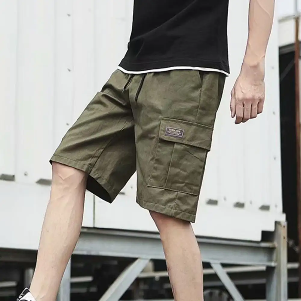 Мужские шорты-карго на шнурке с несколькими карманами, дышащие однотонные летние шорты в стиле хип-хоп с эластичной талией и широкими штанинами, повседневная одежда