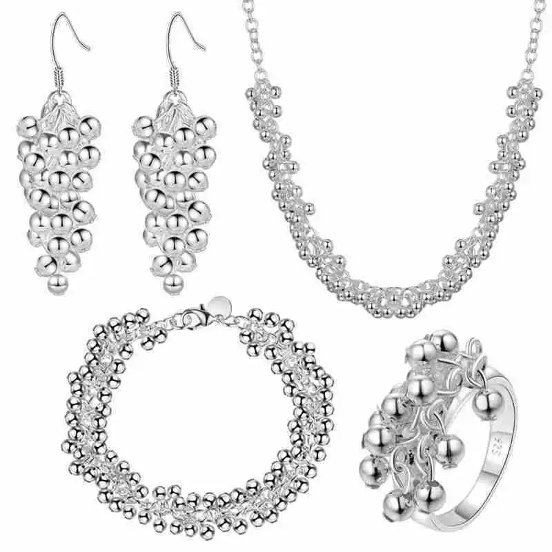 Изысканные очаровательные бусины из стерлингового серебра 925 пробы, ожерелья, серьги, браслеты, кольца, ювелирный набор для женщин, благородные вечерние свадебные подарки