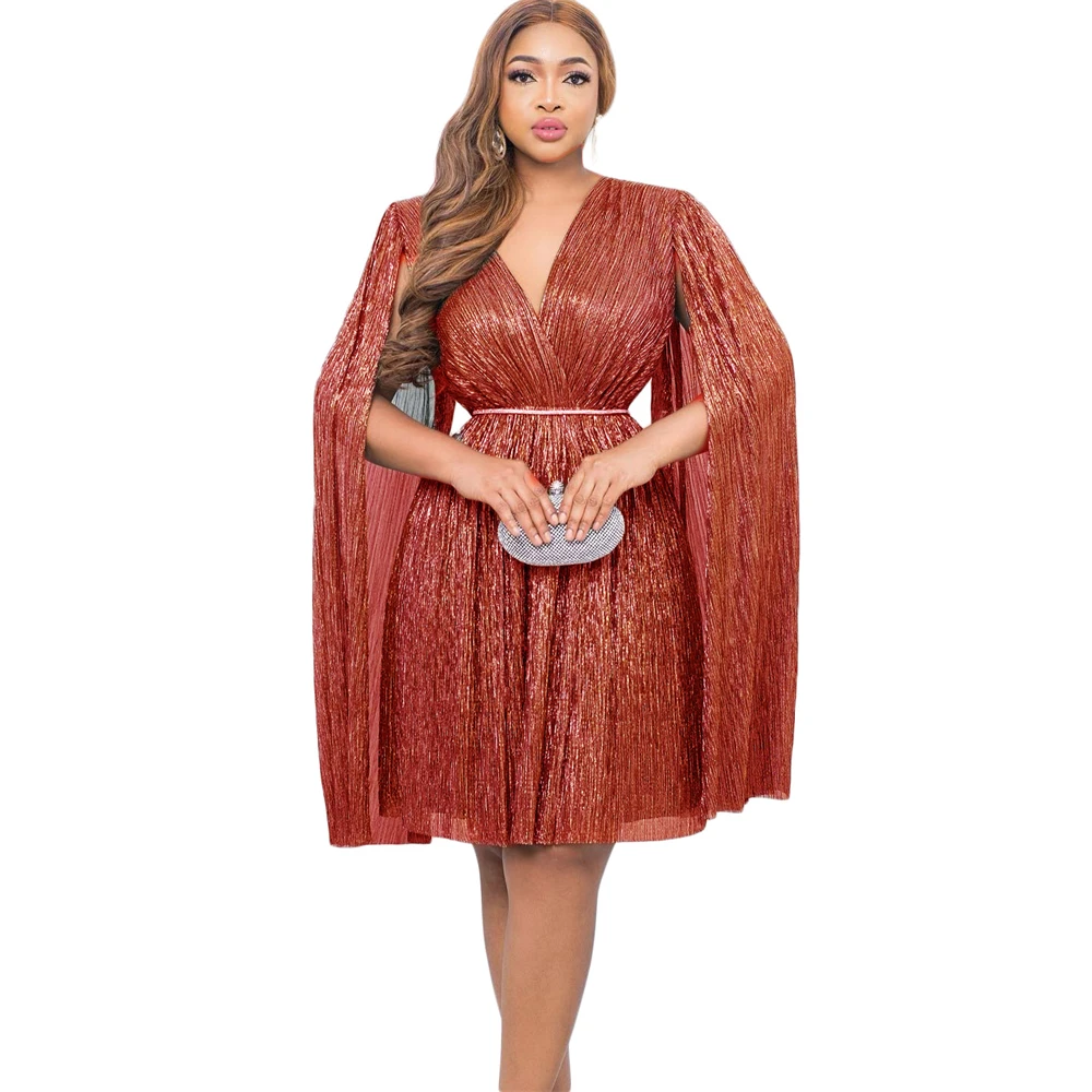 3XL Элегантные африканские женщины Большого размера, короткое платье, блестящая накидка с рукавами, вечерние платья, плащ с V-образным вырезом, вечернее платье Анкара Дашики