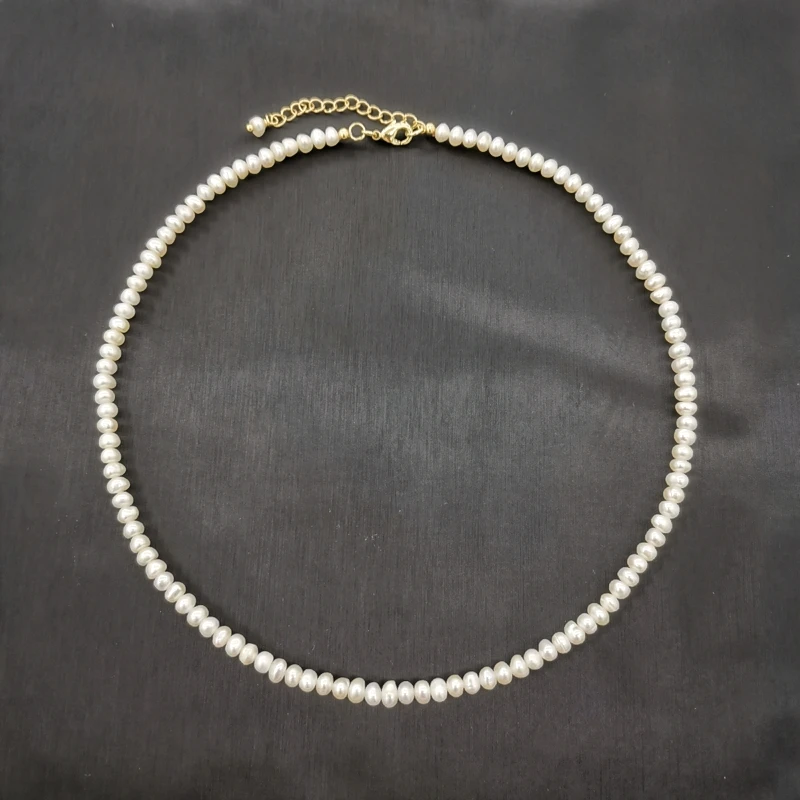 ожерелье из белого пресноводного жемчуга 4 мм, 14 К, С Золотым наполнением, Регулируемая Цепочка, Жемчуг, расшитый бисером, Изысканное Колье Collier Perles Perlas, Женское