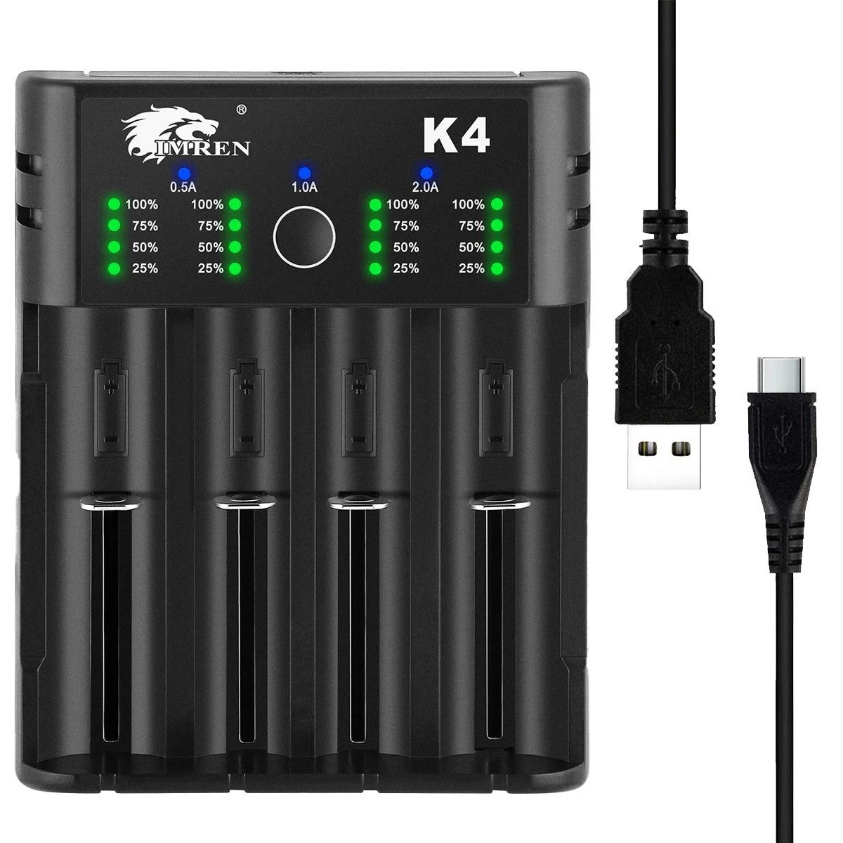 IMREN K4 Аккумуляторные Батареи 5V2A USB Зарядное устройство 14500 16650 17650 18650 26650 21700 18350 A AA AAA Литиевая NiMH Ni-Cd Батарея