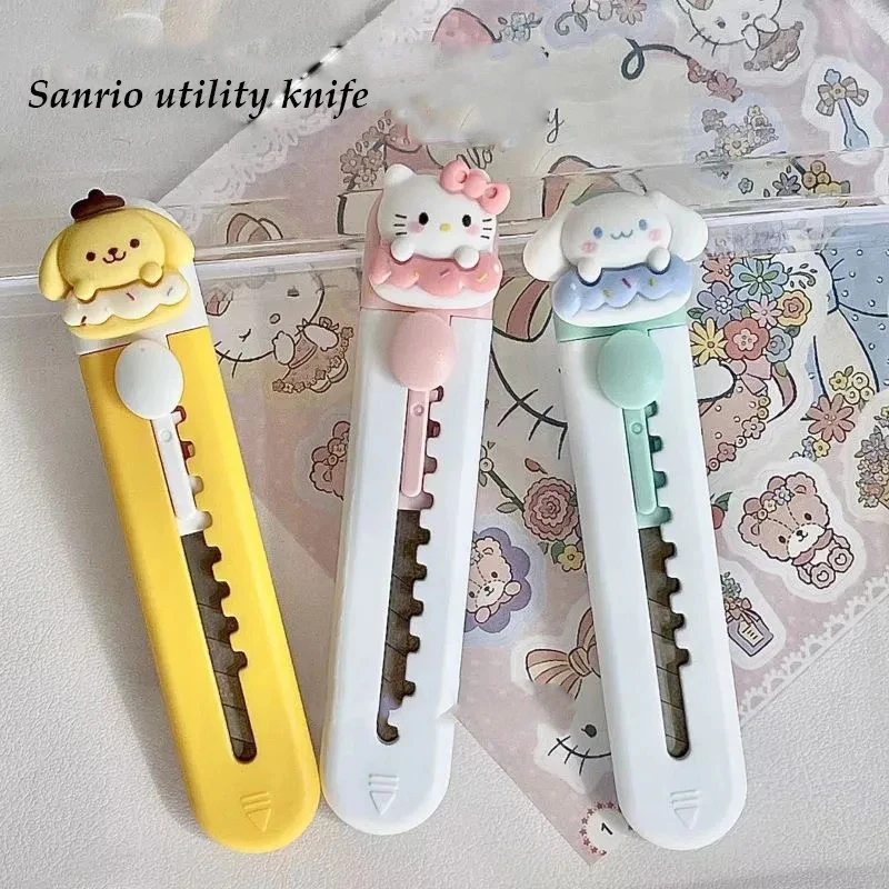 Универсальный Нож Sanrio Kawaii Hello Kitty Cinnamoroll Pom Pom Purin Студенческие Мультяшные Канцелярские Принадлежности Портативный Карманный Художественный Резак для Бумаги