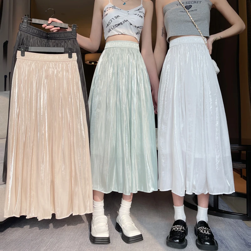 Юбка средней длины из пряжи Qiukichonson, женская шифоновая юбка 2023, весна-лето, винтажные черно-белые юбки с высокой талией