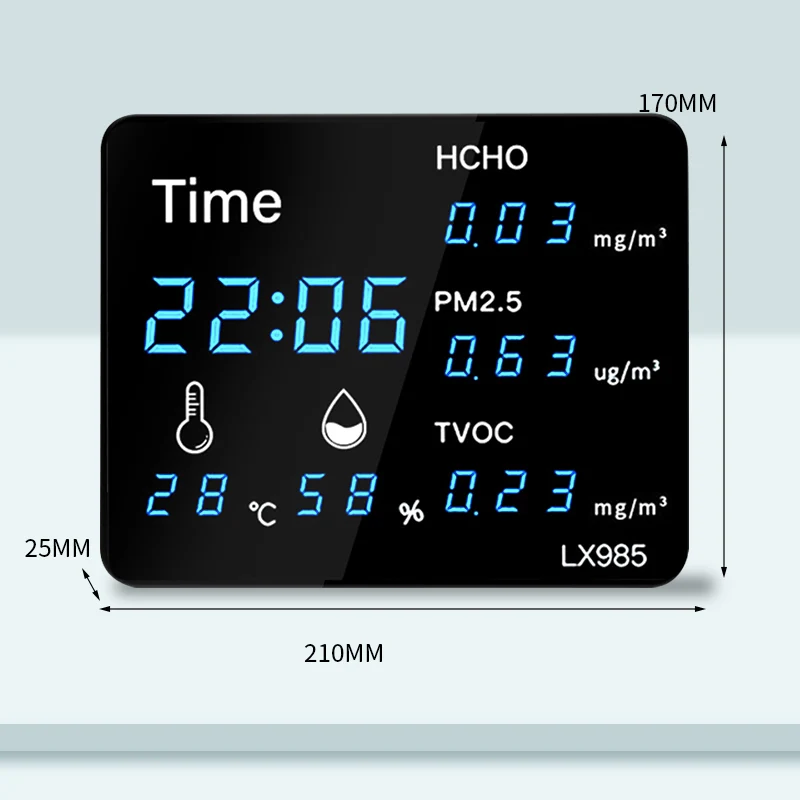 Газоанализатор PM2.5 Тестер Со временем и зондом, монитор качества воздуха HCHO и цифровой термометр для улицы