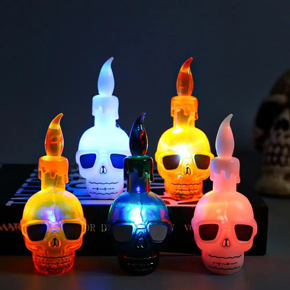Лампа с черепом на Хэллоуин, реалистичная беспламенная Голова скелета на батарейках, поддельная свеча, Лампа для вечеринки