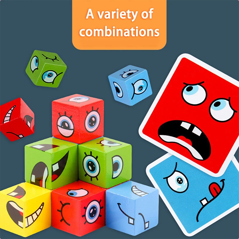 Детские Развивающие Игрушки Блоки для Изменения Эмоций Пазлы с Выражениями Детский Куб Настольные Игры Для раннего обучения Монтессори