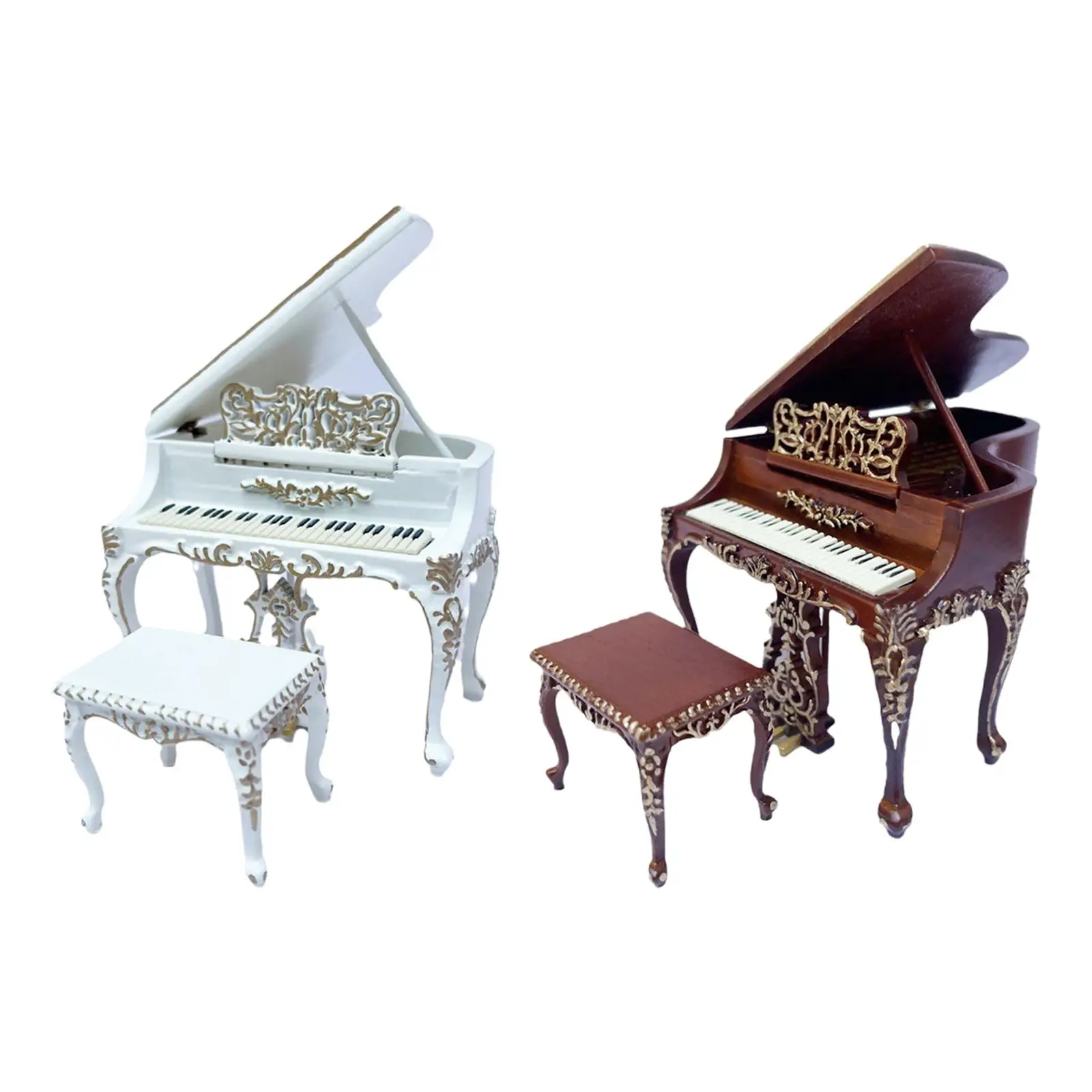 Миниатюрное пианино со стулом, Миниатюрная модель пианино с табуреткой, Миниатюрный инструмент для фортепиано в масштабе 1: 12