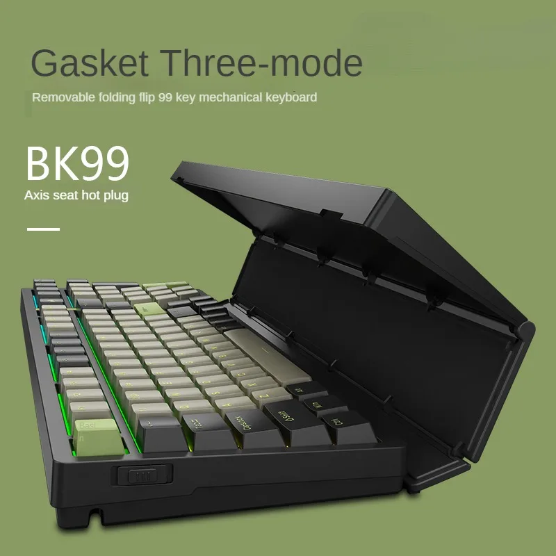 Трехрежимные Механические клавиатуры BK99 Беспроводная Bluetooth-Клавиатура со Складывающейся Подставкой для рук, Пылезащитный Чехол, Киберспортивные клавиатуры с RGB подсветкой
