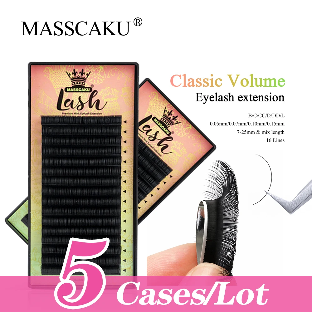 MASSCAKU 5 шт./лот Наращивание ресниц Классические Ресницы 0.05 D Curl 8-15 мм Смешанный Лоток Индивидуальный Объем Наращивания Ресниц